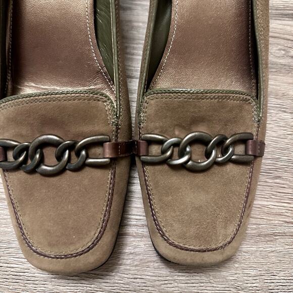 Cole Haan Brown Suede Chain Pumps 8B – Classic Square Toe Kitten Heels Workwear - Picture 3 of 8